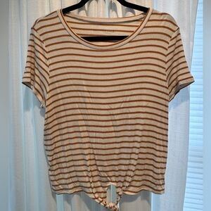 American Eagle Outfitters Burnt Orange and White Striped Tee